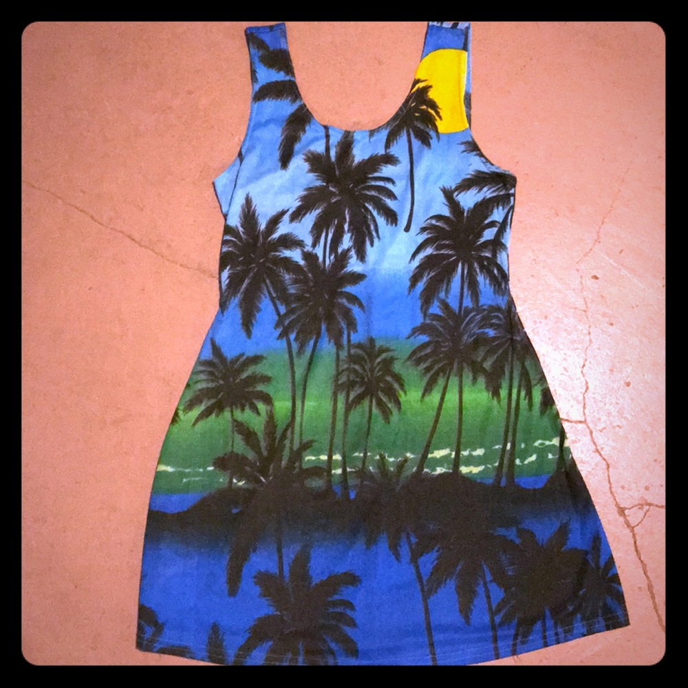 2 for $15/ Sexy sheer beach palm trees minidress